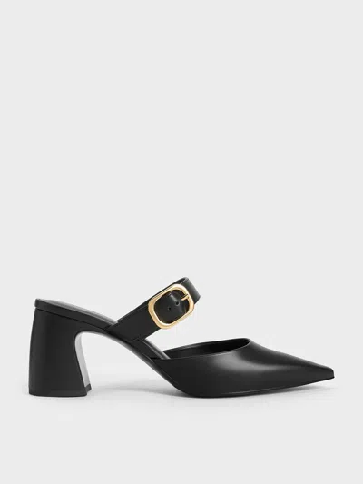 Charles & Keith - Pointed-toe Mary Jane Heeled Mules In Black