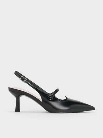 Charles & Keith - Pointed-toe Mary Jane Slingback Pumps In Black Box