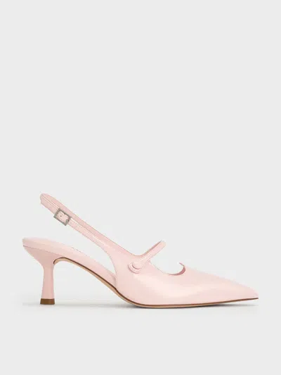 Charles & Keith - Pointed-toe Mary Jane Slingback Pumps In Light Pink