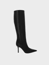 Charles & Keith - Pointed-toe Stiletto-heel Knee-high Boots In Black