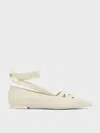 Charles & Keith - Pointed-toe Tie-around Ballet Flats In Chalk