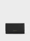 Charles & Keith - Briony Curved Flap Long Wallet In Black