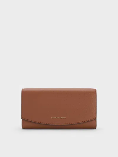 Charles & Keith - Briony Curved Flap Long Wallet In Brown