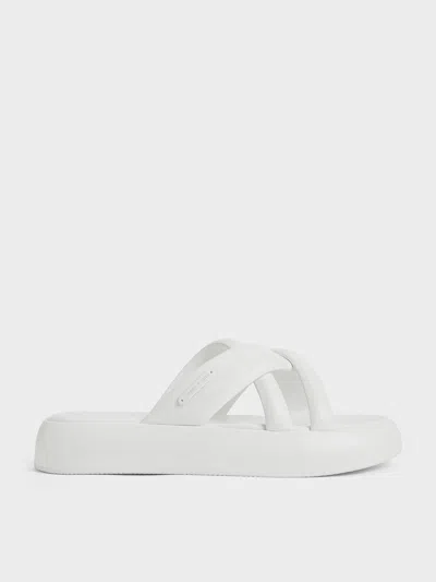 Charles & Keith - Puffy Crossover-strap Slide Sandals In White