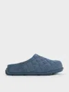 Charles & Keith - Quilted Flatform Mules In Denim Blue