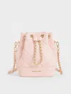 Charles & Keith - Julia Quilted Two-way Bucket Bag In Light Pink