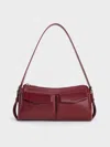 Charles & Keith - Rachel Elongated Front-pocket Chain-handle Bag In Burgundy