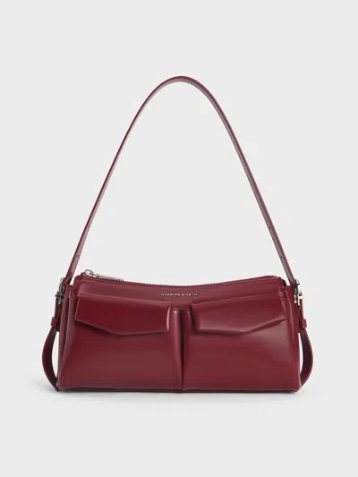 Charles & Keith - Rachel Elongated Front-pocket Chain-handle Bag In Burgundy