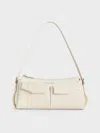 Charles & Keith - Rachel Elongated Front-pocket Chain-handle Bag In Cream