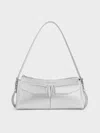 Charles & Keith - Rachel Elongated Front-pocket Chain-handle Bag In Silver