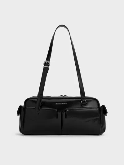 Charles & Keith - Rachel Elongated Multi-pocket Shoulder Bag In Noir