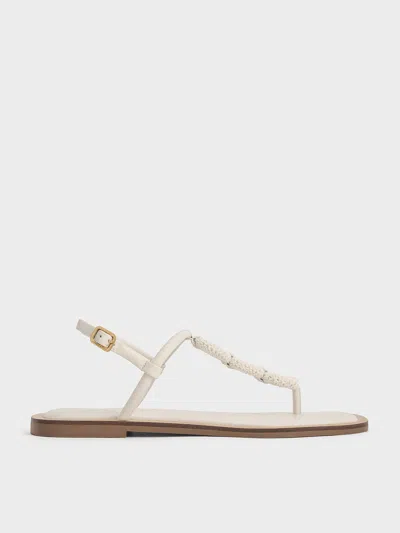 Charles & Keith Raffia Ring Thong Sandals In Chalk