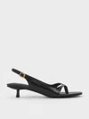 Charles & Keith - Square-toe Kitten-heel Thong Sandals In Animal Print Black