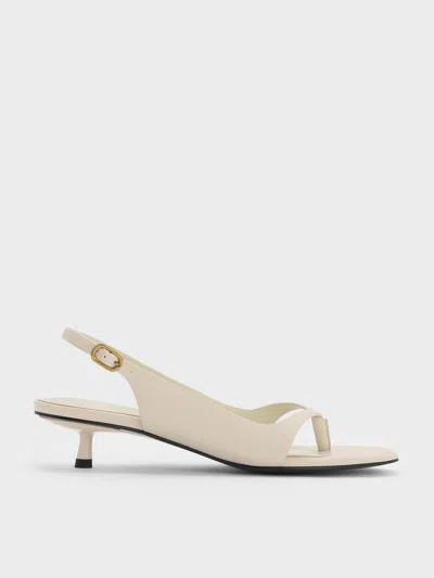 Charles & Keith - Rayne Square-toe Kitten-heel Thong Slingback Sandals In Gray