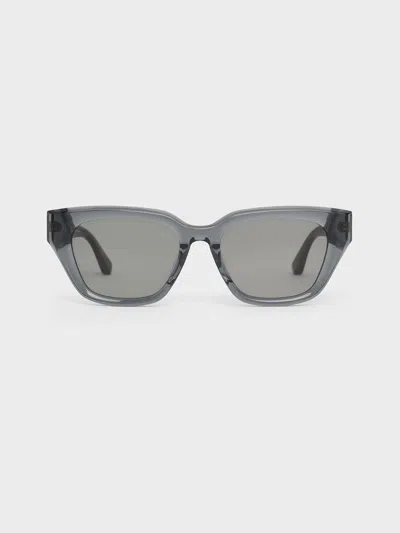 Charles & Keith - Recycled Acetate Cat-eye Sunglasses In Navy