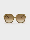 Charles & Keith - Recycled Acetate Wide-square Sunglasses In Khaki