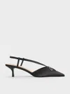 Charles & Keith - Recycled Polyester Crystal-bow Kitten-heel Slingback Pumps
