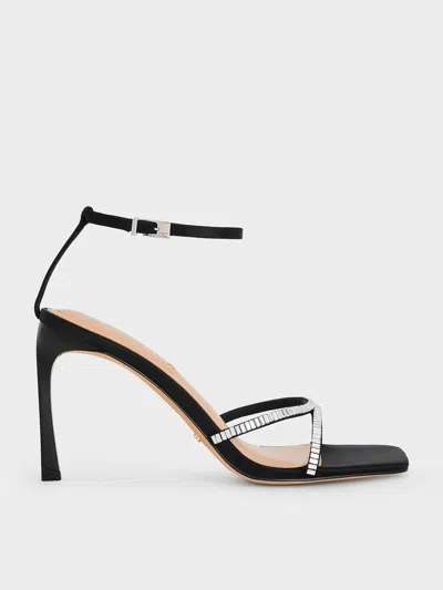 Charles & Keith - Recycled Polyester Crystal-embellished Ankle-strap Sandals In Black Textured