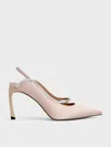 Charles & Keith - Recycled Polyester Crystal-embellished Pointed-toe Slingback Pumps In Champagne