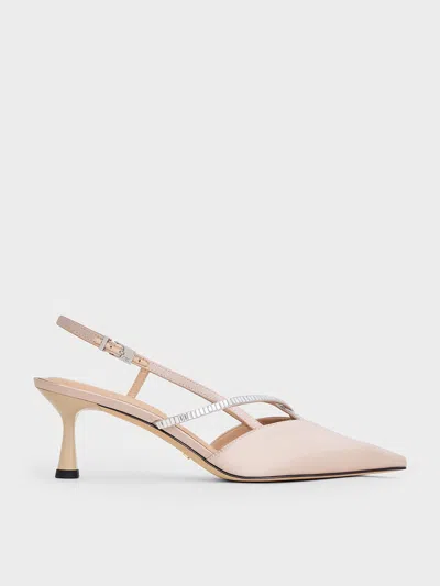 Charles & Keith - Recycled Polyester Crystal-embellished Slingback Pumps In Champagne