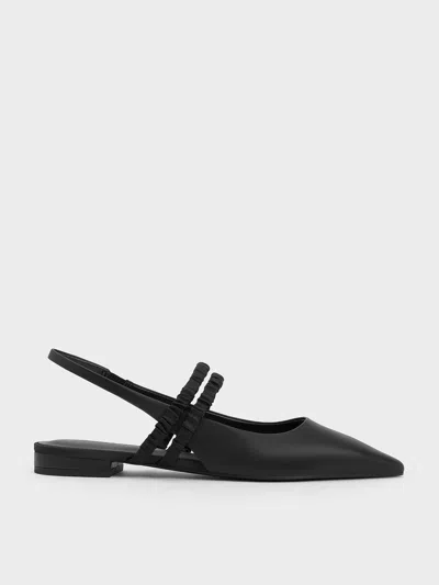 Charles & Keith - Recycled Polyester Ruched-strap Mary Janes In Black