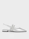 Charles & Keith - Recycled Polyester Ruched-strap Mary Janes In Silver