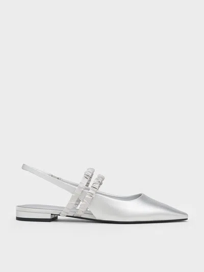 Charles & Keith - Recycled Polyester Ruched-strap Mary Janes In Silver