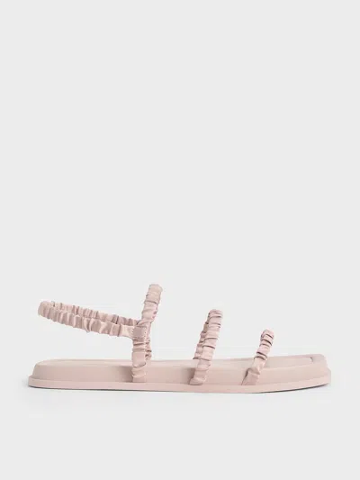 Charles & Keith - Recycled Polyester Ruched Strappy Sandals In Nude