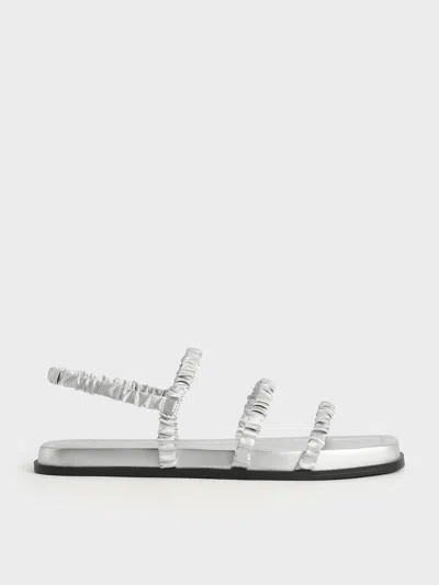 Charles & Keith - Recycled Polyester Ruched Strappy Sandals In Silver