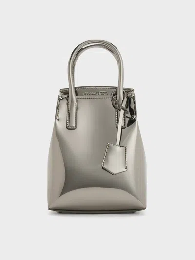 Charles & Keith - Rene Metallic Elongated Top Handle Bag In Pewter