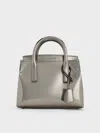Charles & Keith - Rene Metallic Structured Top Handle Bag In Pewter