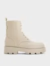 Charles & Keith - Ridged-sole Lace-up Combat Boots In Beige