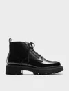 Charles & Keith - Ridged-sole Side-zip Combat Boots In Black