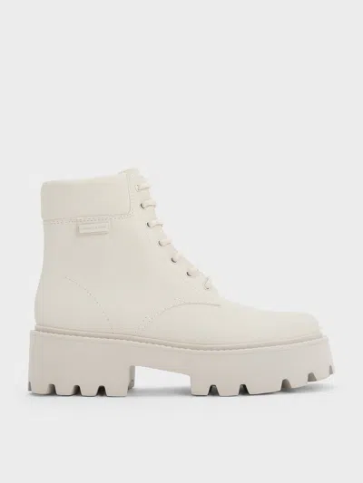 Charles & Keith Ripley Ridged Sole Ankle Boots In Chalk