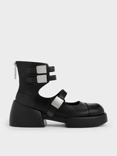 Charles & Keith - Robbie Ankle-strap Mary Jane Boots In Black