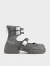 Charles & Keith - Robbie Denim-effect Ankle-strap Mary Jane Boots In Dark Grey