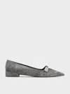 Charles & Keith - Robbie Denim-effect Pointed-toe Ballet Flats In Dark Grey