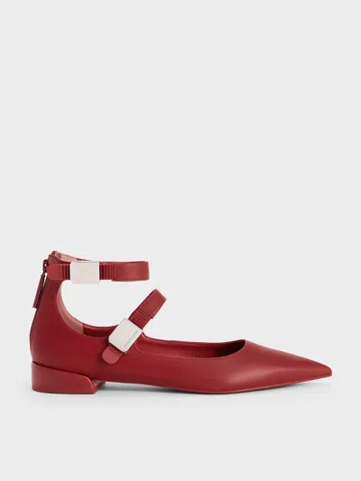 Charles & Keith - Robbie Pointed-toe Mary Jane Flats In Red