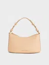 Charles & Keith - Robyn Elongated Chain-handle Bag In Beige