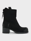 Charles & Keith - Rosamond Faux Suede Back-lace Calf Boots In Black