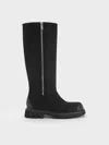 Charles & Keith - Rosamond Faux Suede Side-zip Ridged-sole Knee-high Boots In Black