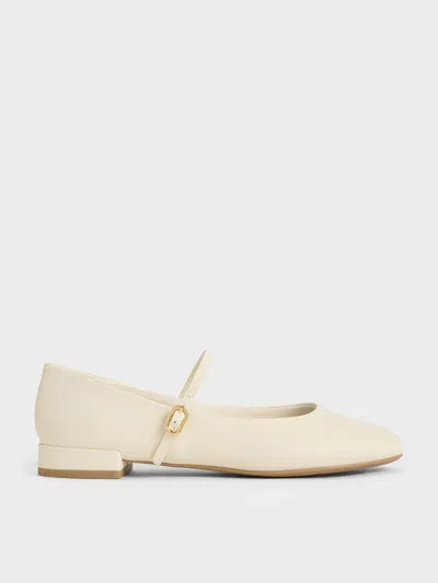 Charles & Keith - Gertrude Round-toe Mary Janes In Chalk
