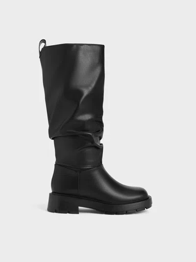 Charles & Keith - Ruched Knee-high Boots In Black