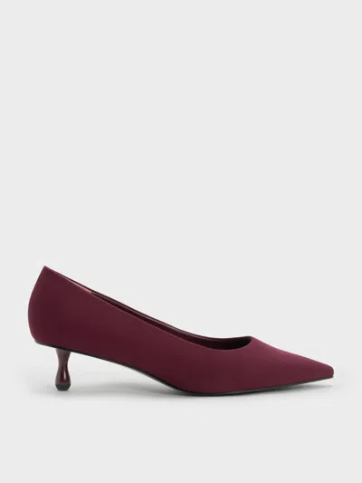 Charles & Keith - Ruthie Faux Suede Kitten Heels In Burgundy