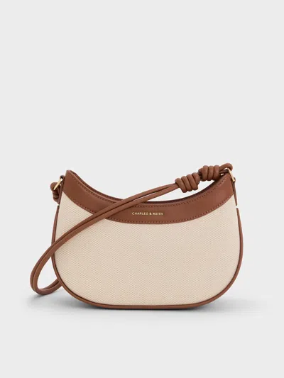 Charles & Keith - Sabine Canvas Knotted-strap Curved Shoulder Bag In Chocolate