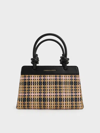 Charles & Keith - Sabine Tartan Knotted-handle Tote Bag In Black