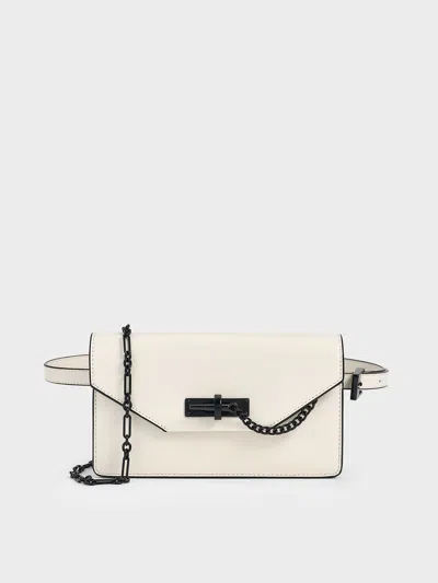 Charles & Keith - Samantha Envelope Chain-embellished Crossbody Bag In Neutral