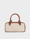 Charles & Keith - Sammie Canvas Knotted-handle Elongated Bag In Taupe Canvas