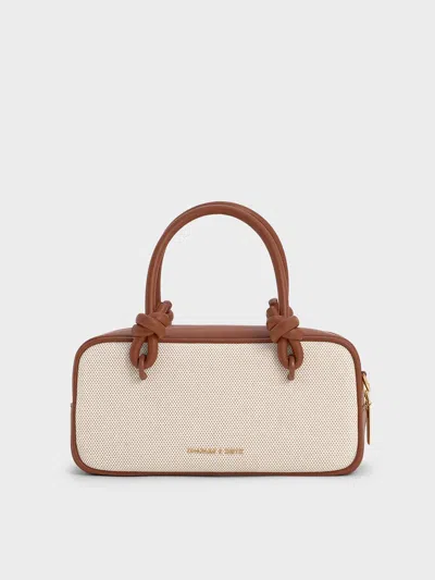Charles & Keith - Sammie Canvas Knotted-handle Elongated Bag In Taupe Canvas