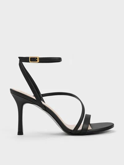 Charles & Keith Asymmetric Strappy Heeled Sandals In Black